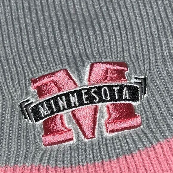 Unisex Minnesota Pink Gray Knit Beanie One Size - Picture 5 of 5